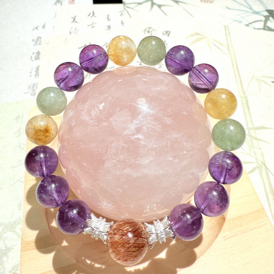 Natural amethyst green strawberry crystal topaz red copper hair crystal for men and women creative bracelet