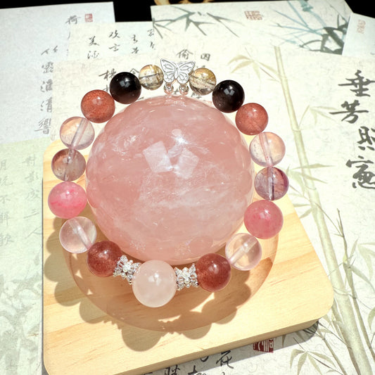 Natural strawberry crystal powder Crystal Topaz Obsidian cute clean creative bracelet