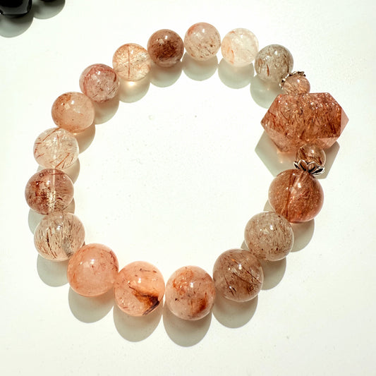 With wound SPAR 12mm copper hair crystal 10mm red rabbit hair crystal silver personality bracelet