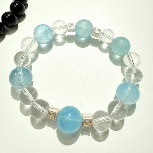 Aquamarine with white crystal silver bracelet