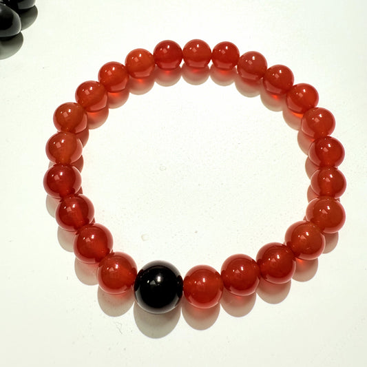 Red agate with obsidian bracelet