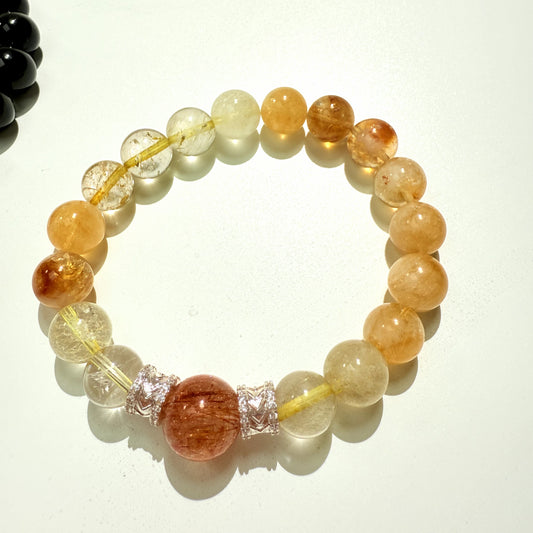 Copper hair crystal with topaz yellow rabbit hair silver bracelet