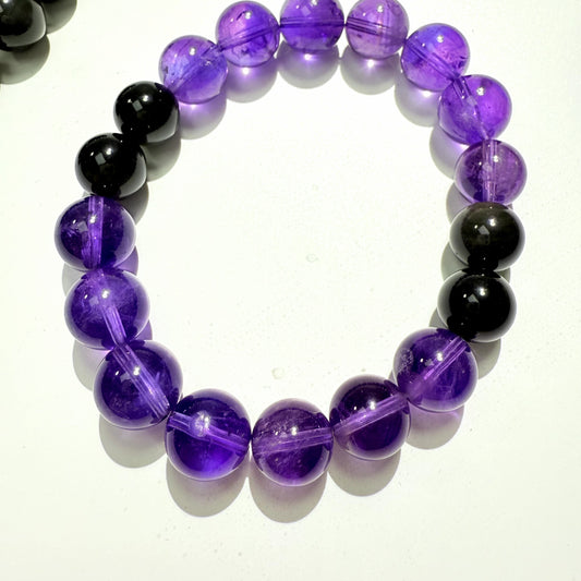 10mmUruguayan amethyst with obsidian bracelet